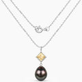 1.65 Ct Square Yellow Citrine Tahitian Pearl Bezel Silver Teardrop Pendant Necklace by Fine Color Jewels