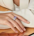 1.66 Ct Octagon Purple Amethyst and White Topaz Prong Silver Statement Ring by Fine Color Jewels
