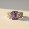 1.66 Ct Octagon Purple Amethyst and White Topaz Prong Silver Statement Ring by Fine Color Jewels