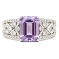 1.66 Ct Octagon Purple Amethyst and White Topaz Prong Silver Statement Ring by Fine Color Jewels
