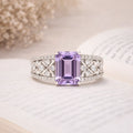 1.66 Ct Octagon Purple Amethyst and White Topaz Prong Silver Statement Ring by Fine Color Jewels