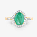 1.68 Ct Round Green Emerald & Diamond Prong 14k Gold Halo Pave Bypass Ring by Fine Color Jewels