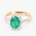 1.68 Ct Round Green Emerald & Diamond Prong 14k Gold Halo Pave Bypass Ring by Fine Color Jewels