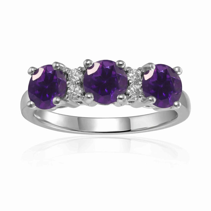 1.7 Ct Round Purple Amethyst Prong Silver Three Stone Ring by Fine Color Jewels