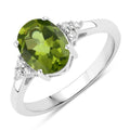 1.70 Ct Oval Green Peridot and Lab Diamond Prong Silver Cocktail Ring by Fine Color Jewels