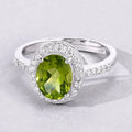 1.70 Ct Oval Green Peridot and Lab Diamond Prong Silver Halo Pave Ring by Fine Color Jewels