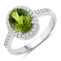 1.70 Ct Oval Green Peridot and Lab Diamond Prong Silver Halo Pave Ring by Fine Color Jewels