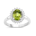 1.70 Ct Oval Green Peridot and Lab Diamond Prong Silver Halo Ring by Fine Color Jewels