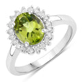1.70 Ct Oval Green Peridot and Lab Diamond Prong Silver Halo Ring by Fine Color Jewels