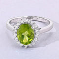 1.70 Ct Oval Green Peridot and Lab Diamond Prong Silver Halo Ring by Fine Color Jewels