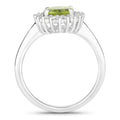 1.70 Ct Oval Green Peridot and Lab Diamond Prong Silver Halo Ring by Fine Color Jewels