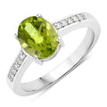 1.70 Ct Oval Green Peridot and Lab Diamond Prong Silver Pave Bridge Ring by Fine Color Jewels