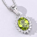 1.70 Ct Oval Green Peridot & Lab Diamond Prong Silver Halo Pendant Necklace by Fine Color Jewels