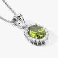 1.70 Ct Oval Green Peridot & Lab Diamond Prong Silver Halo Pendant Necklace by Fine Color Jewels