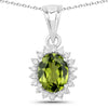 1.70 Ct Oval Green Peridot & Lab Diamond Prong Silver Halo Pendant Necklace