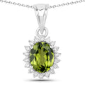 1.70 Ct Oval Green Peridot & Lab Diamond Prong Silver Halo Pendant Necklace by Fine Color Jewels