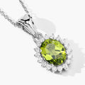 1.70 Ct Oval Green Peridot & Lab Diamond Prong Silver Halo Pendant Necklace by Fine Color Jewels