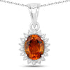 1.70 Ct Oval Orange Madeira Citrine & Lab Diamond Prong Silver Halo Pendant Necklace