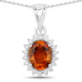 1.70 Ct Oval Orange Madeira Citrine & Lab Diamond Prong Silver Halo Pendant Necklace by Fine Color Jewels