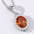 1.70 Ct Oval Orange Madeira Citrine & Lab Diamond Prong Silver Halo Pendant Necklace by Fine Color Jewels