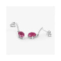 1.70 Ct Oval Pink Ruby & Diamond Prong 10K Gold Dangle Earrings by Fine Color Jewels