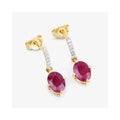 1.70 Ct Oval Pink Ruby & Diamond Prong 10K Gold Dangle Earrings by Fine Color Jewels