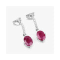 1.70 Ct Oval Pink Ruby & Diamond Prong 10K Gold Dangle Earrings by Fine Color Jewels
