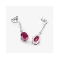 1.70 Ct Oval Pink Ruby & Diamond Prong 10K Gold Dangle Earrings by Fine Color Jewels