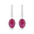 1.70 Ct Oval Pink Ruby & Diamond Prong 10K Gold Dangle Earrings by Fine Color Jewels