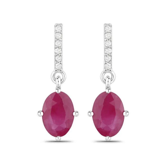 1.70 Ct Oval Pink Ruby & Diamond Prong 10K Gold Dangle Earrings by Fine Color Jewels