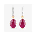 1.70 Ct Oval Pink Ruby & Diamond Prong 10K Gold Dangle Earrings by Fine Color Jewels