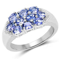 1.70 Ct Oval Violet Tanzanite Prong Silver Cluster Ring by Fine Color Jewels