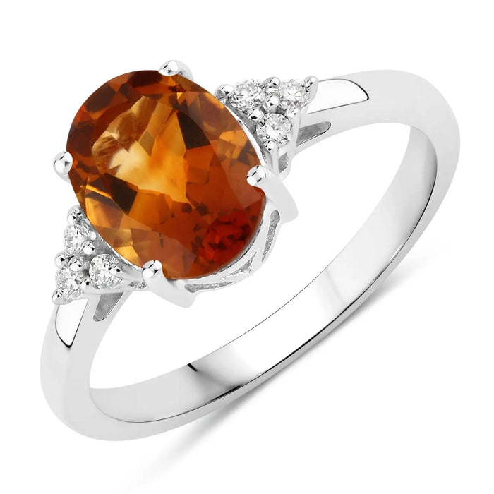1.70 Ct Oval Yellow Madeira Citrine and Lab Diamond Prong Silver Cocktail Ring by Fine Color Jewels