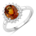 1.70 Ct Oval Yellow Madeira Citrine and Lab Grown Diamond Prong Silver Halo Ring by Fine Color Jewels