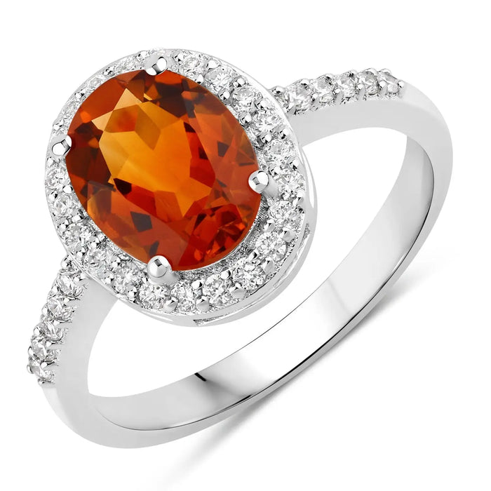 1.70 Ct Oval Yellow Madeira Citrine & Lab Diamond Prong Silver Halo Pave Ring by Fine Color Jewels