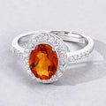 1.70 Ct Oval Yellow Madeira Citrine & Lab Diamond Prong Silver Halo Pave Ring by Fine Color Jewels