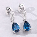 1.70 Ct Pear Deep Blue London Blue Topaz & Diamond Prong Silver Teardrop Dangle Earrings by Fine Color Jewels
