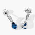 1.70 Ct Pear Deep Blue London Blue Topaz & Diamond Prong Silver Teardrop Dangle Earrings by Fine Color Jewels