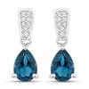 1.70 Ct Pear Deep Blue London Blue Topaz & Diamond Prong Silver Teardrop Dangle Earrings