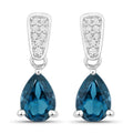 1.70 Ct Pear Deep Blue London Blue Topaz & Diamond Prong Silver Teardrop Dangle Earrings by Fine Color Jewels