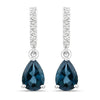 1.70 Ct Pear London Blue Topaz & Lab Diamond Prong Silver Teardrop Dangle Earrings