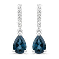 1.70 Ct Pear London Blue Topaz & Lab Diamond Prong Silver Teardrop Dangle Earrings by Fine Color Jewels