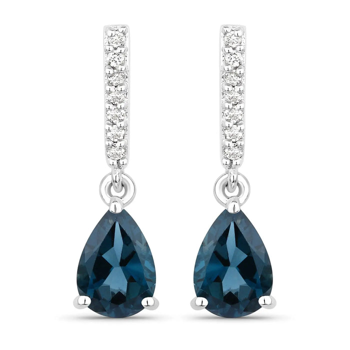 1.70 Ct Pear London Blue Topaz & Lab Diamond Prong Silver Teardrop Dangle Earrings by Fine Color Jewels