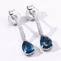 1.70 Ct Pear London Blue Topaz & Lab Diamond Prong Silver Teardrop Dangle Earrings by Fine Color Jewels