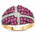 1.70 Ct Round Pink Ruby Prong 14K Yellow Gold Plated Silver Cluster Ring by Fine Color Jewels
