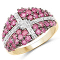 1.70 Ct Round Pink Ruby Prong 14K Yellow Gold Plated Silver Cluster Ring by Fine Color Jewels