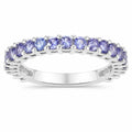 1.70 Ct Round Violet Tanzanite Prong Rhodium Plated Silver Eternity Ring by Fine Color Jewels