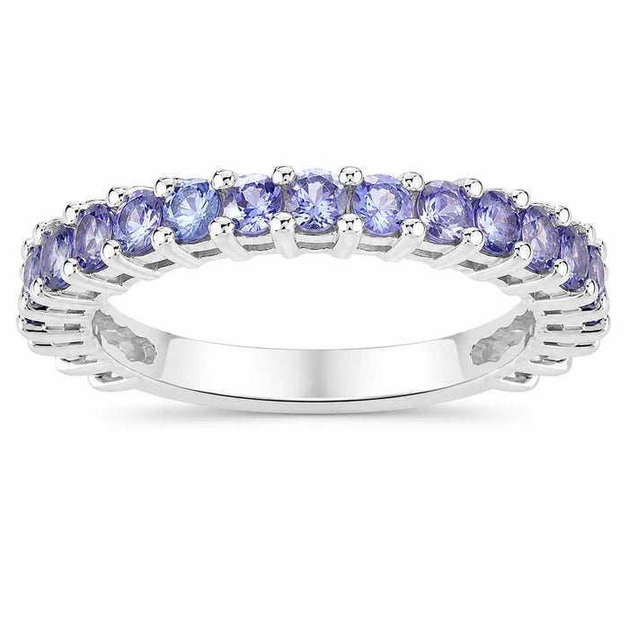 1.70 Ct Round Violet Tanzanite Prong Rhodium Plated Silver Eternity Ring by Fine Color Jewels