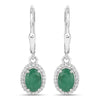 1.72 Ct Oval Green Emerald Prong Silver Halo Dangle Lever Back Earrings