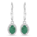 1.72 Ct Oval Green Emerald Prong Silver Halo Dangle Lever Back Earrings by Fine Color Jewels